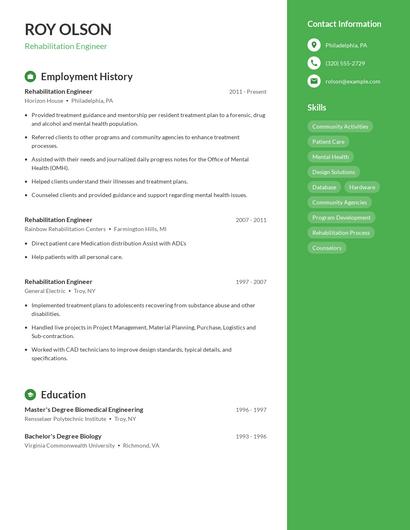 Rehabilitation Engineer Resume