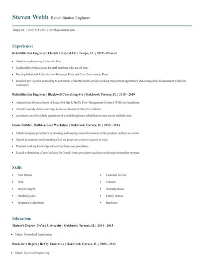 Rehabilitation Engineer Resume