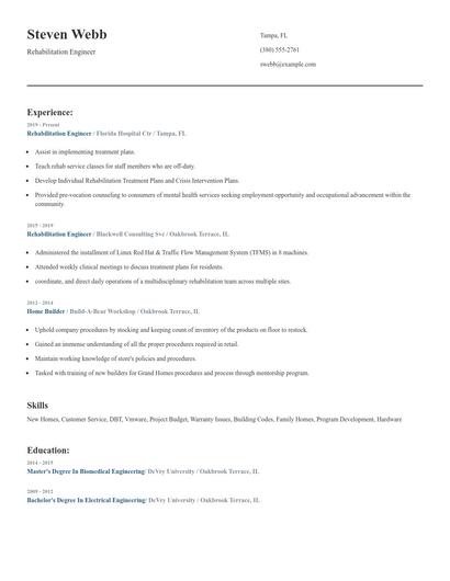 Rehabilitation Engineer Resume