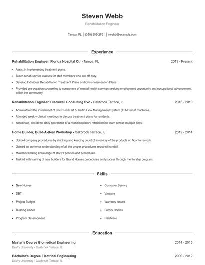 Rehabilitation Engineer Resume