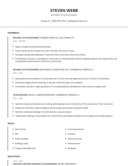 Rehabilitation Engineer Resume