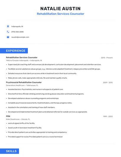 Rehabilitation Services Counselor Resume