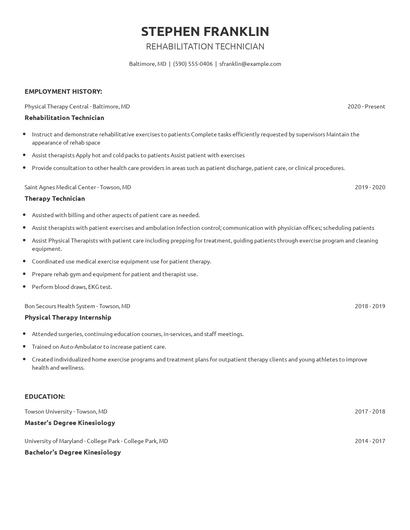 Rehabilitation Technician Resume
