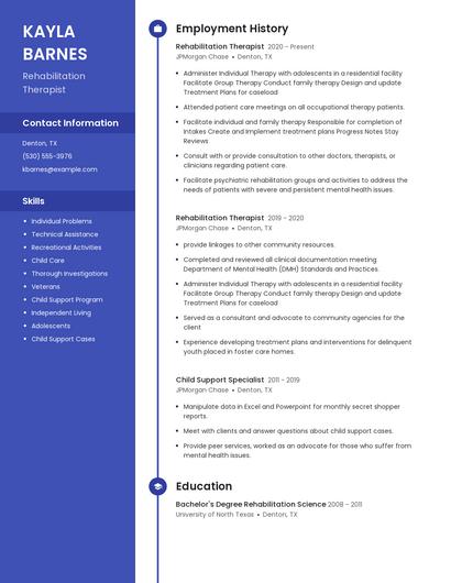 Rehabilitation Therapist Resume