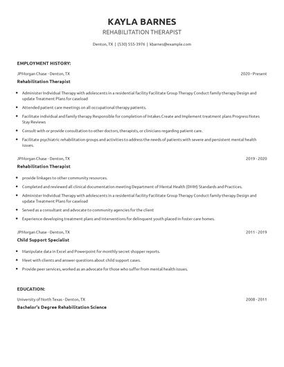 Rehabilitation Therapist Resume