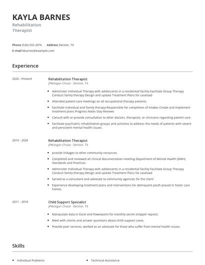 Rehabilitation Therapist Resume