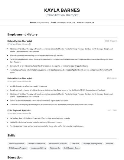 Rehabilitation Therapist Resume