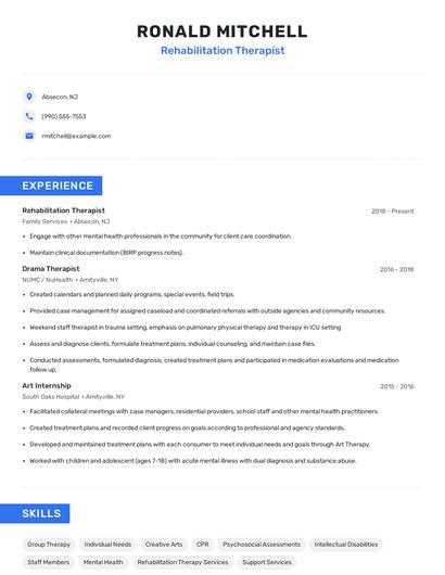 Rehabilitation Therapist Resume
