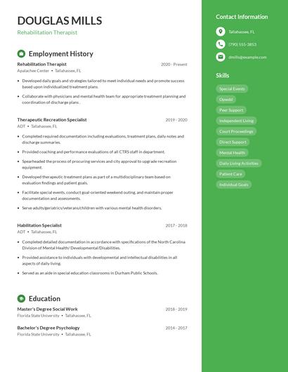 Rehabilitation Therapist Resume