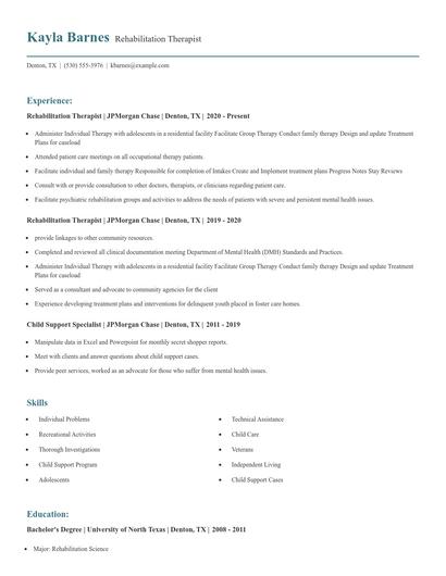 Rehabilitation Therapist Resume