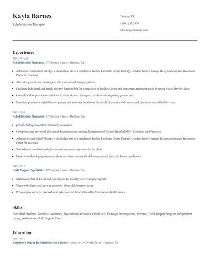Rehabilitation Therapist Resume