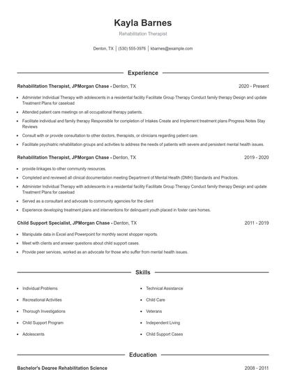 Rehabilitation Therapist Resume