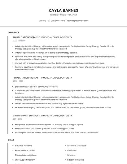 Rehabilitation Therapist Resume