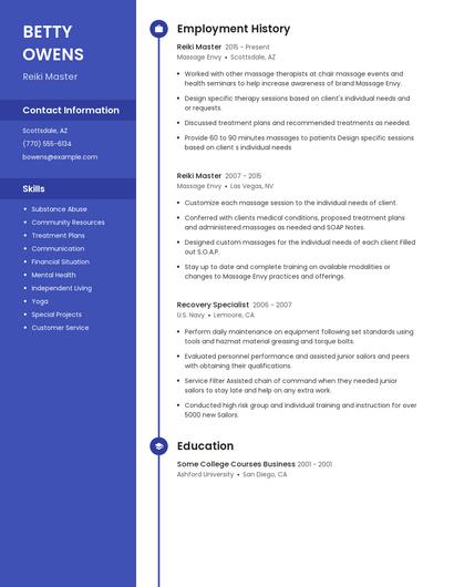 Reiki Master Resume