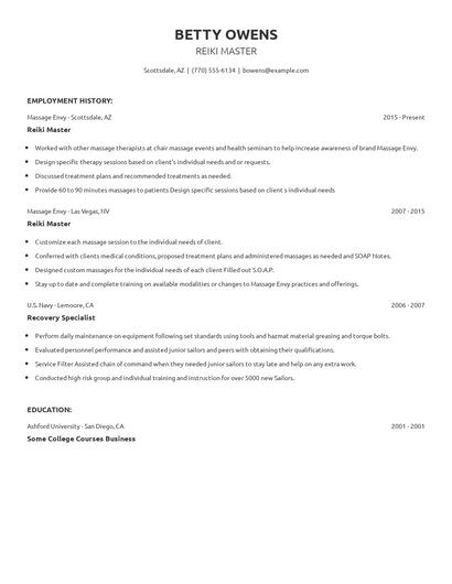 Reiki Master Resume