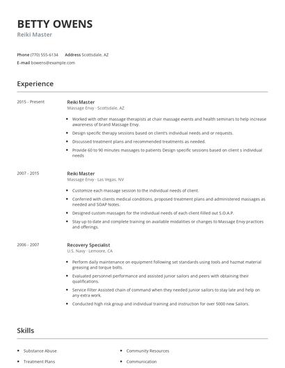 Reiki Master Resume