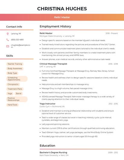 Reiki Master Resume