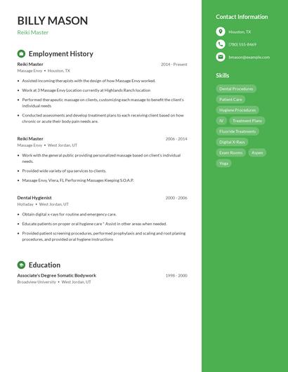 Reiki Master Resume