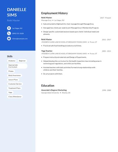 Reiki Master Resume