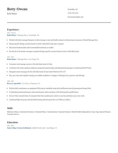 Reiki Master Resume