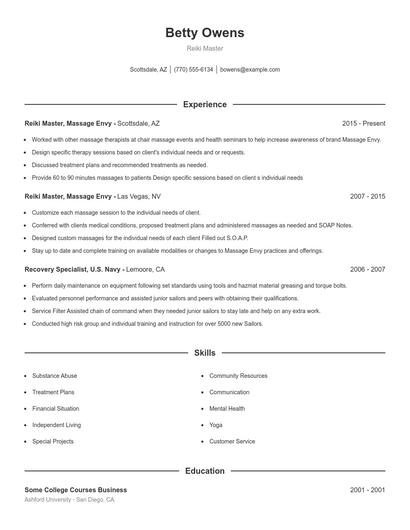 Reiki Master Resume