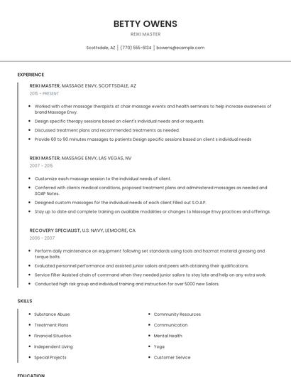 Reiki Master Resume