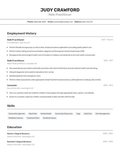 Reiki Practitioner Resume