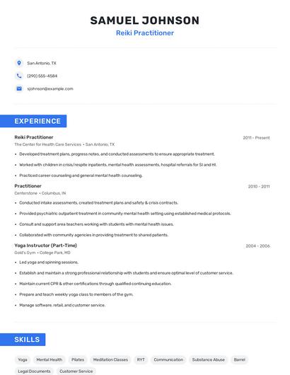 Reiki Practitioner Resume