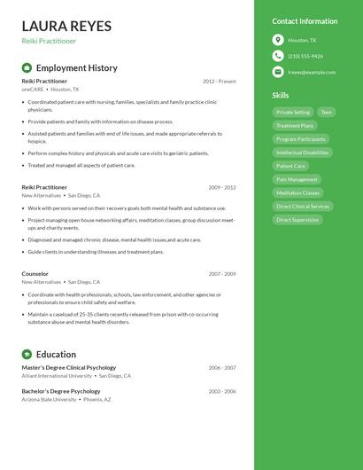 Reiki Practitioner Resume