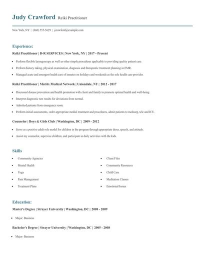 Reiki Practitioner Resume