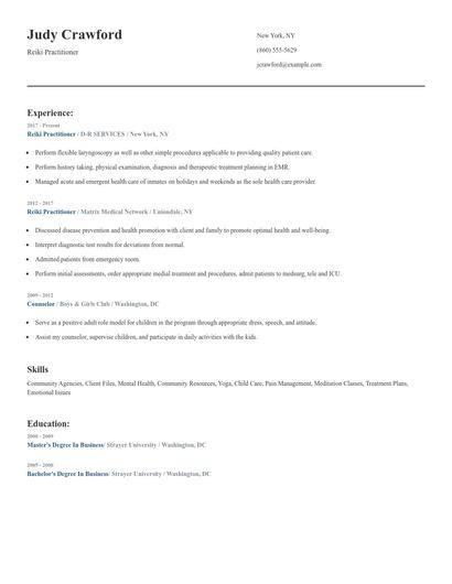 Reiki Practitioner Resume