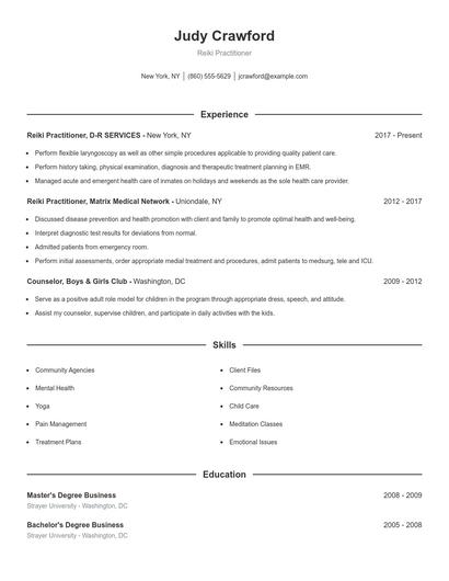 Reiki Practitioner Resume