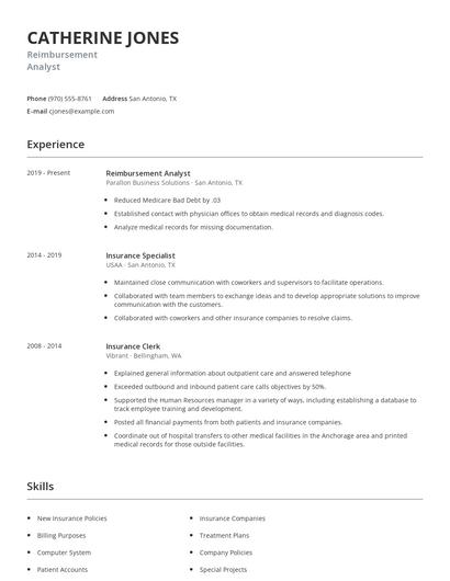 Reimbursement Analyst Resume