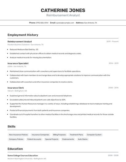 Reimbursement Analyst Resume