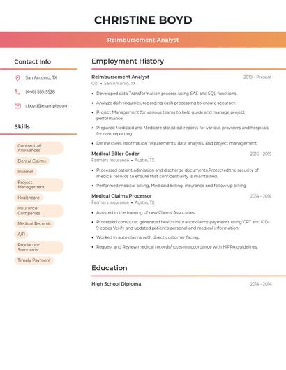 Reimbursement Analyst Resume