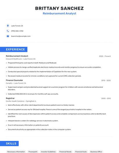 Reimbursement Analyst Resume
