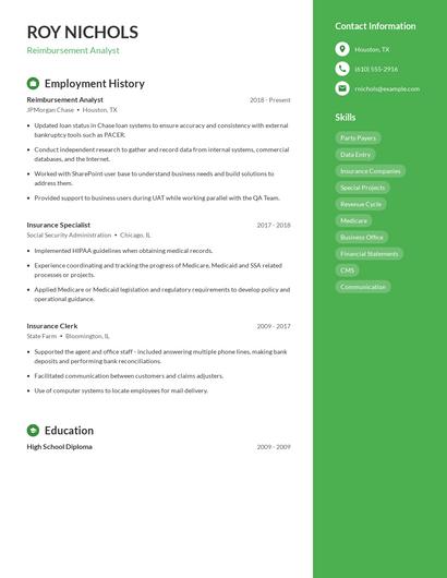 Reimbursement Analyst Resume