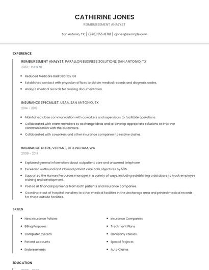 Reimbursement Analyst Resume
