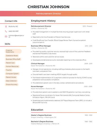 Reimbursement Director Resume