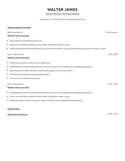 Reinforced Ironworker Resume