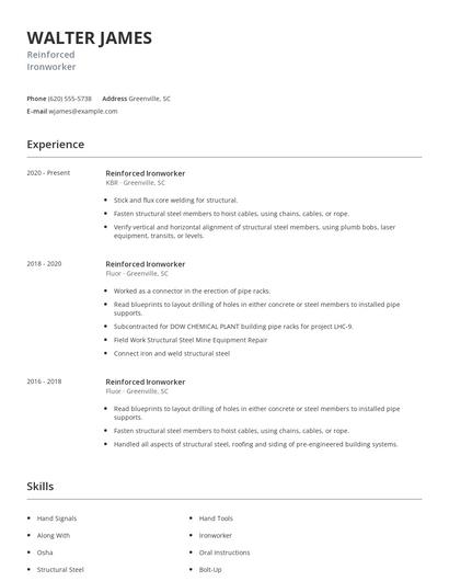 Reinforced Ironworker Resume