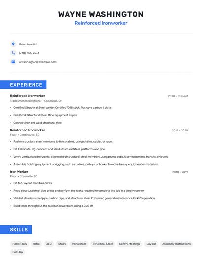 Reinforced Ironworker Resume