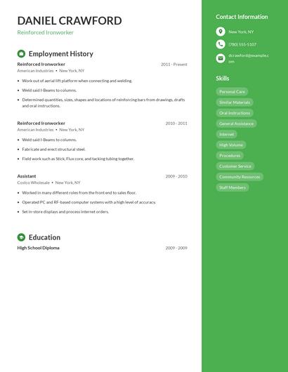 Reinforced Ironworker Resume