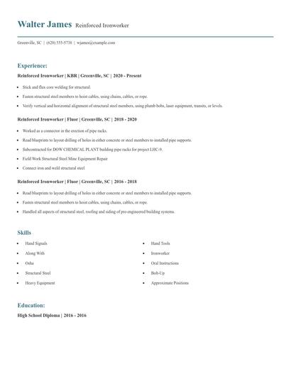 Reinforced Ironworker Resume