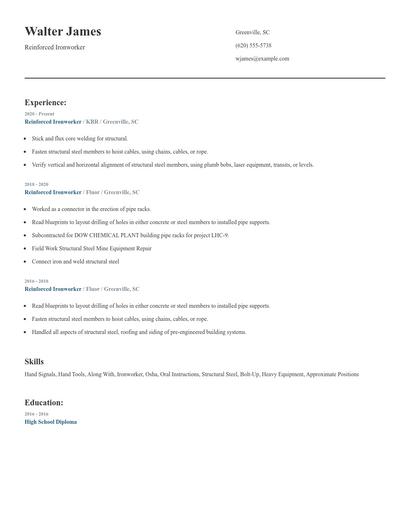Reinforced Ironworker Resume