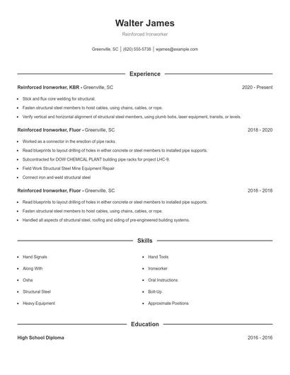 Reinforced Ironworker Resume