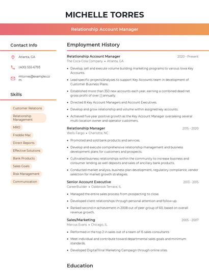 Relationship Account Manager Resume