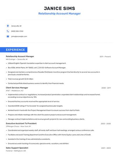 Relationship Account Manager Resume