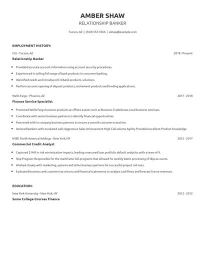 Relationship Banker Resume