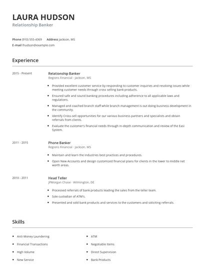 Relationship Banker Resume